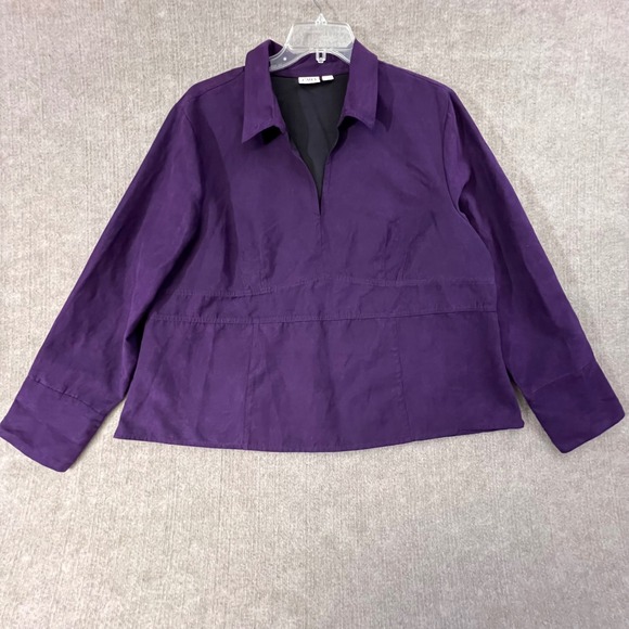 Cato Woman Purple Long Sleeve Top Collared Faux Suede Plus Size 22/24W Blouse - Picture 1 of 6